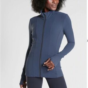 Athleta Shanti Salutation Jacket Zippered Iron Blue Powervita Workout Tall